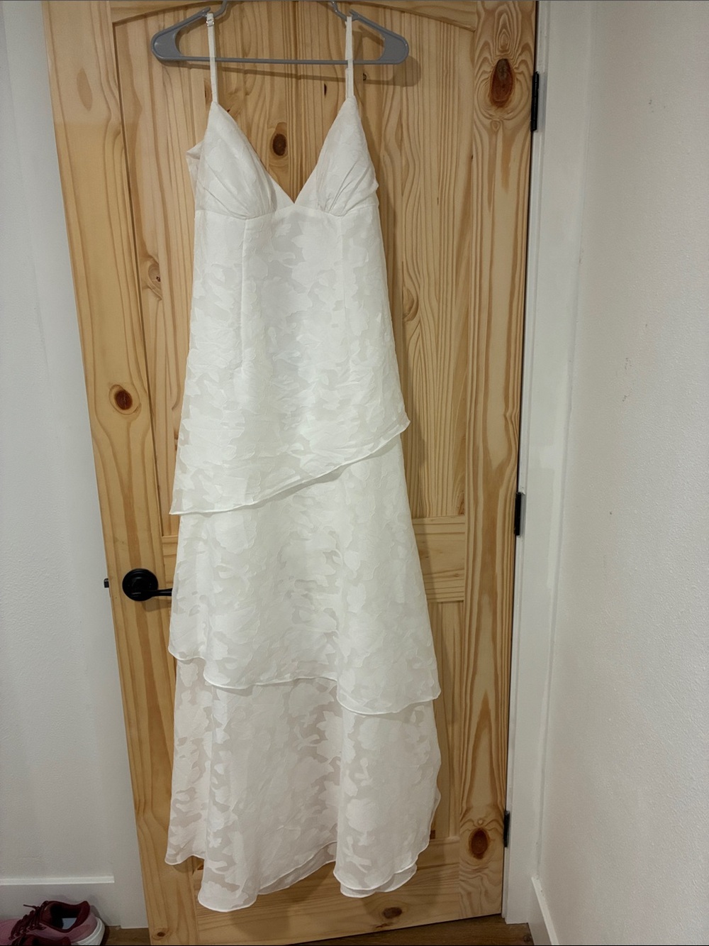 Azazie Bridal White Tiered Spaghetti-Strap Dress